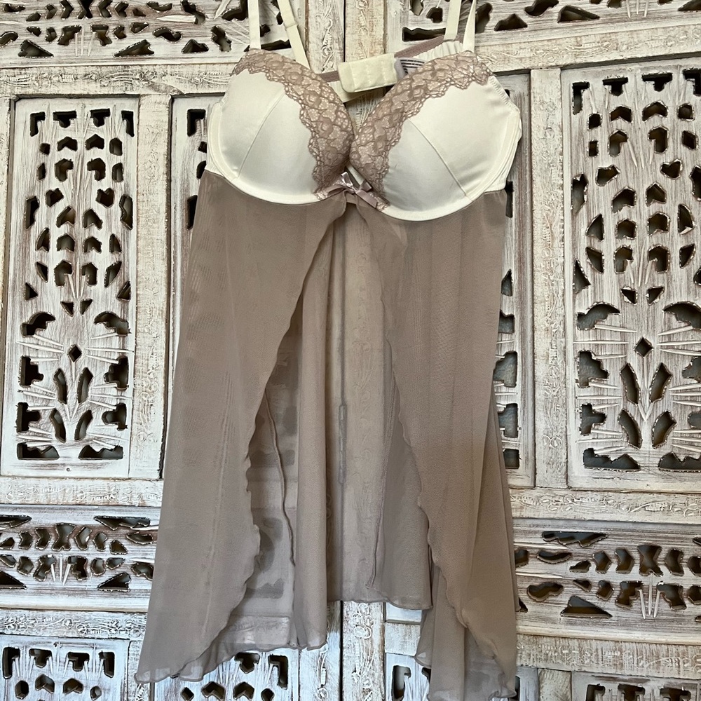 Tan and lace open babydoll with panties
